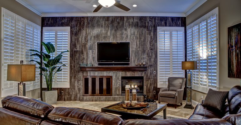 Atlanta living room with shutters