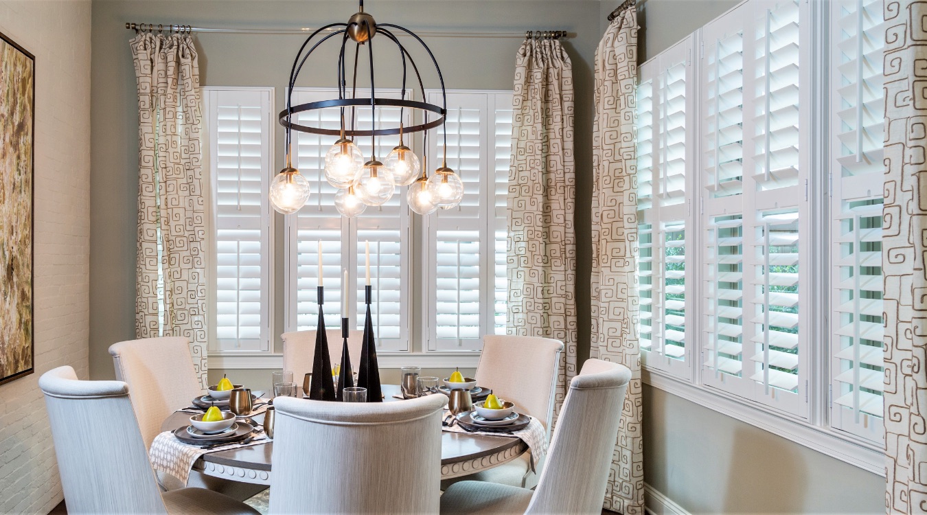Plantation shutters in dining room