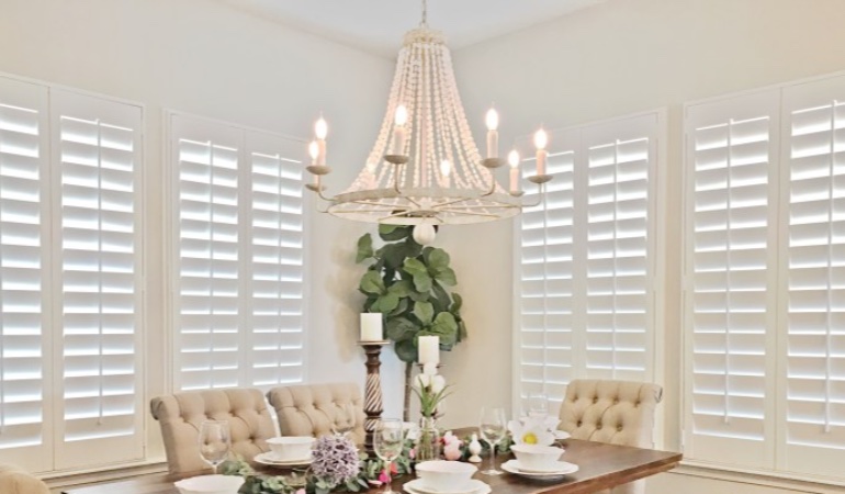 Polywood shutters in a Atlanta dining room.