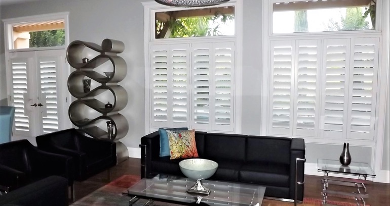 Atlanta DIY shutters in living room.