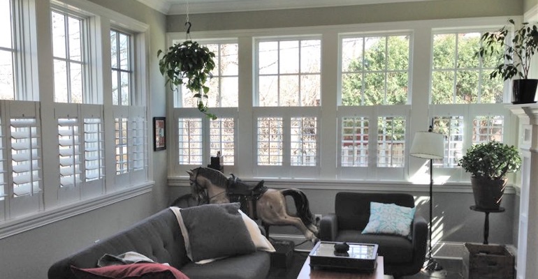 Cafe shutters in a living room in Atlanta. Atlanta cafe shutters living room
