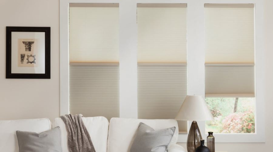 Cellular shades are energy efficient and stop air from entering through your window. Cellular shades in a Atlanta living room